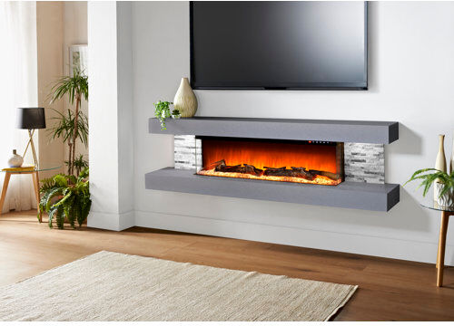 Belfry Heating Rupert Wall Mounted Electric Fire Suite Belfry Heating Finish: Grey/Carrara 85cm H X 100cm W X 40cm D Belfry Heating Rupert Wall Mounted Electric Fire Suite Belfry Heating Finish: Grey/Carrara 85cm H X 100cm W X 40cm D