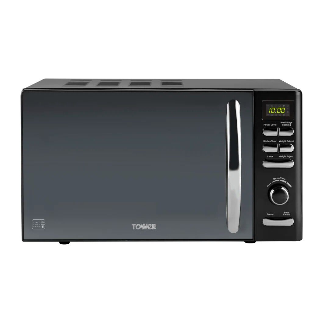 Tower Infinity Digital Solo Microwave with 6 Power Levels, 60 Minute Timer, Defrost Function, Aluminum, 800 W, 20L black 26.4 H x 45.5 W x 35.0 D cm