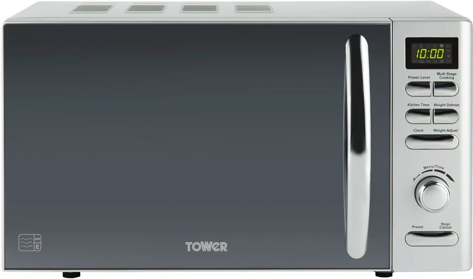 Tower Infinity Digital Solo Microwave with 6 Power Levels, 60 Minute Timer, Defrost Function, Aluminum, 800 W, 20L gray 26.4 H x 45.5 W x 35.0 D cm