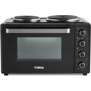 Tower Mini Oven with Dual Hot Plates, Adjustable Temperature Control, 90 Minute Timer, 32 Litre black 32.5 H x 51.0 W x 35.5 D cm