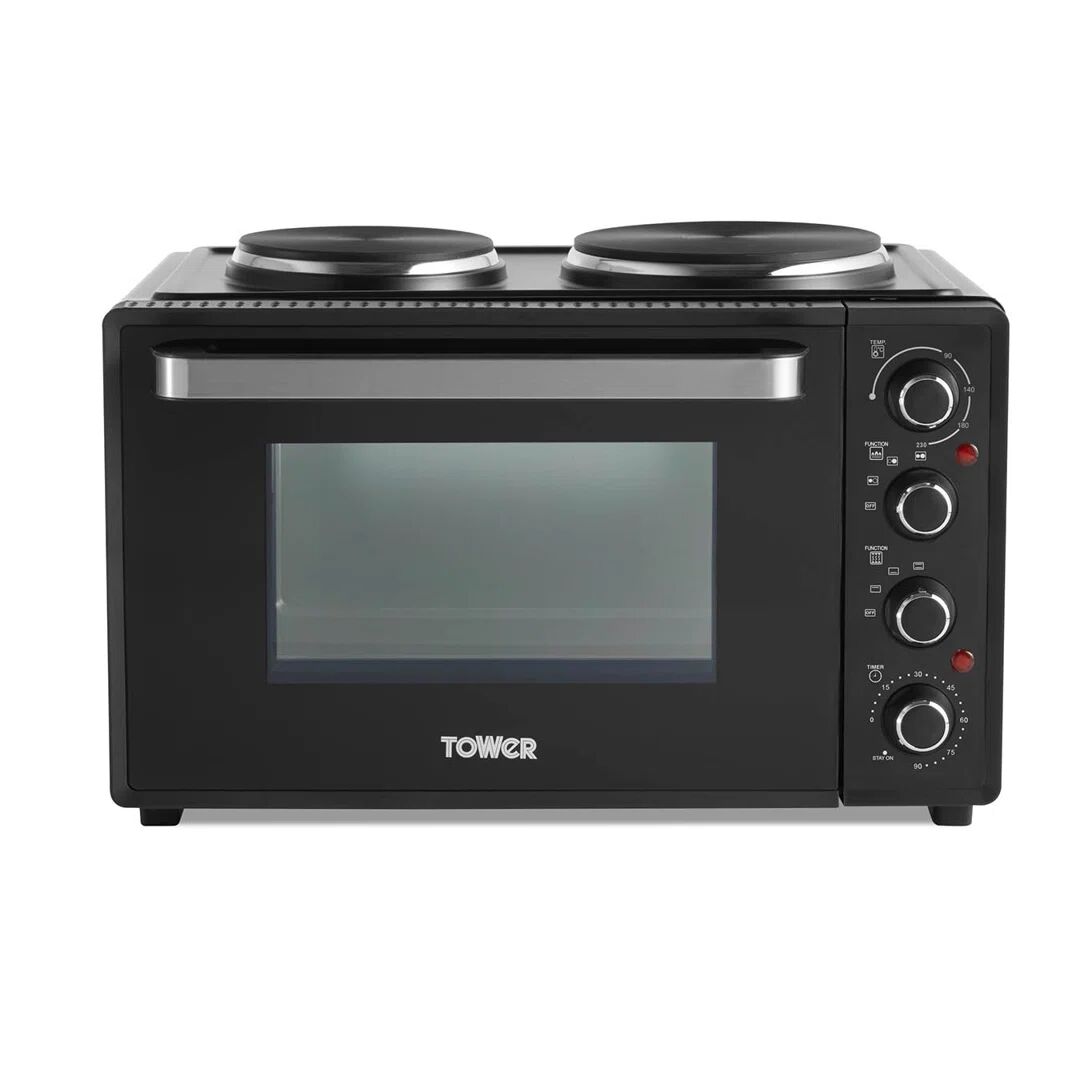 Tower Mini Oven with Dual Hot Plates, Adjustable Temperature Control, 90 Minute Timer, 32 Litre black 32.5 H x 51.0 W x 35.5 D cm