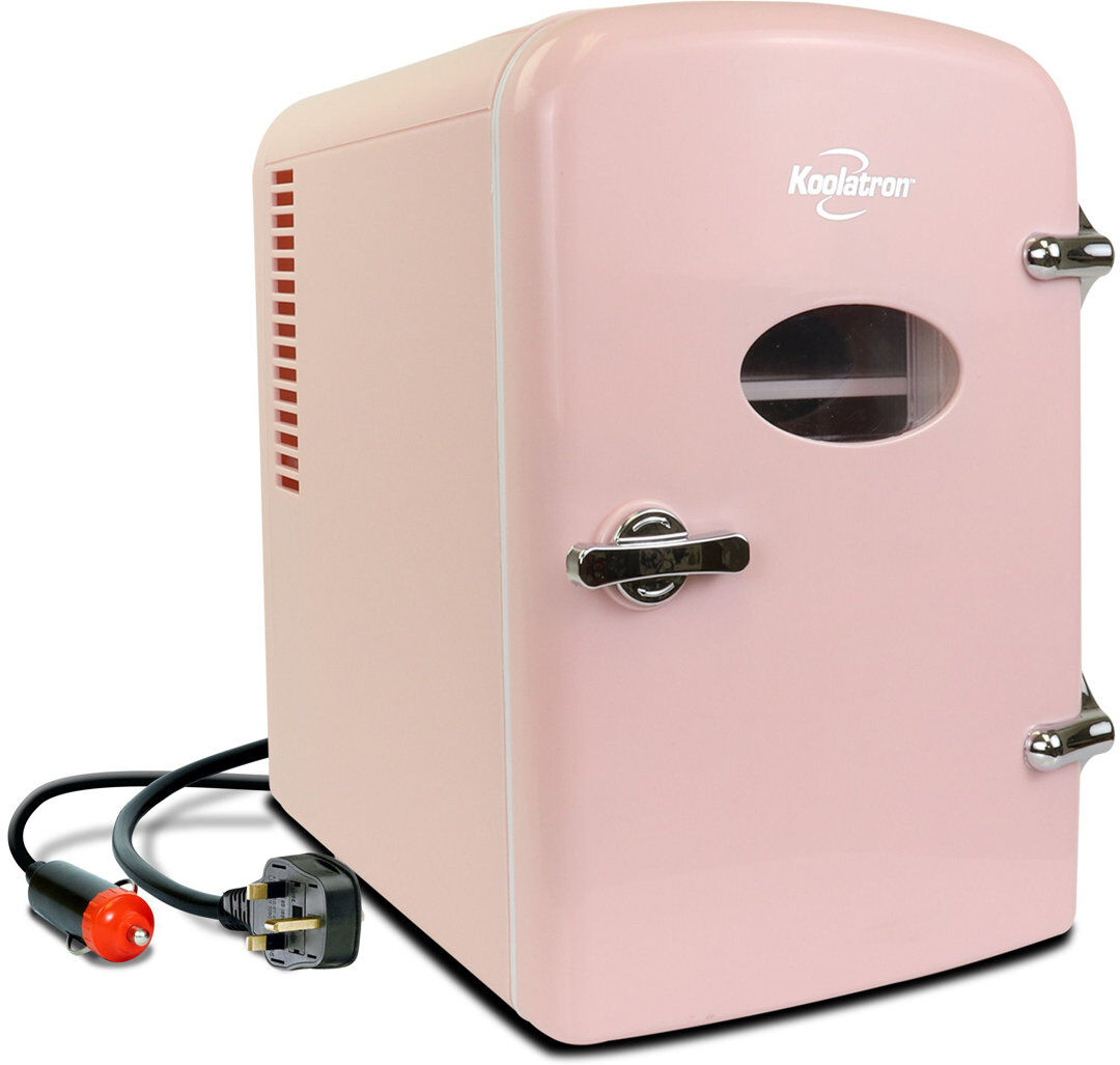 Koolatron Europe Koolatron Retro Mini Fridge 4L 6 Can Portable Cooler Warmer for Bedrooms Pink 10.0cm H X 6.8cm W X 17.78cm D