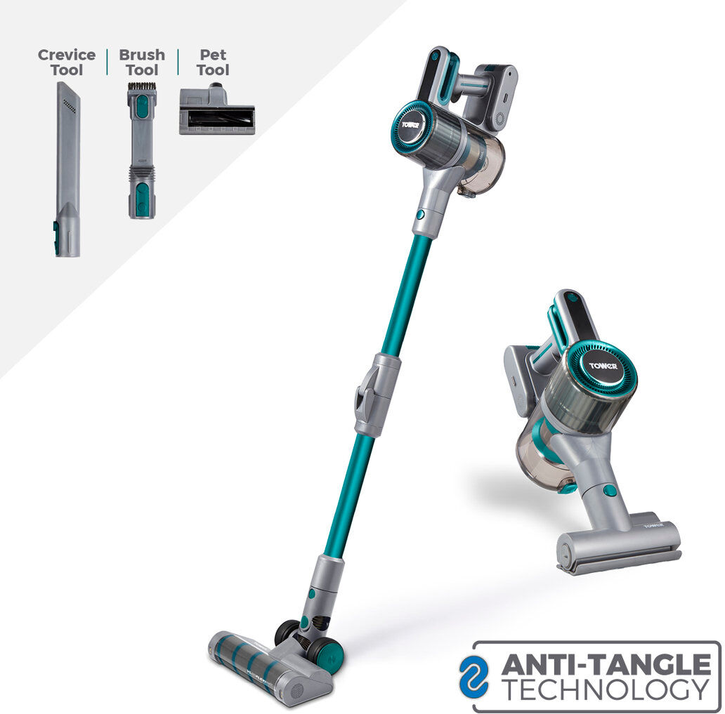 Tower VL80 Cordless 3-In-1 Pole Vacuum Cleaner With Flexi Pole, HEPA 12 Filter & Anti-Tangle Floor Head, 1L Dust Tank, 29.6V Li-Ion, Ocean Teal Blue 2.25kg