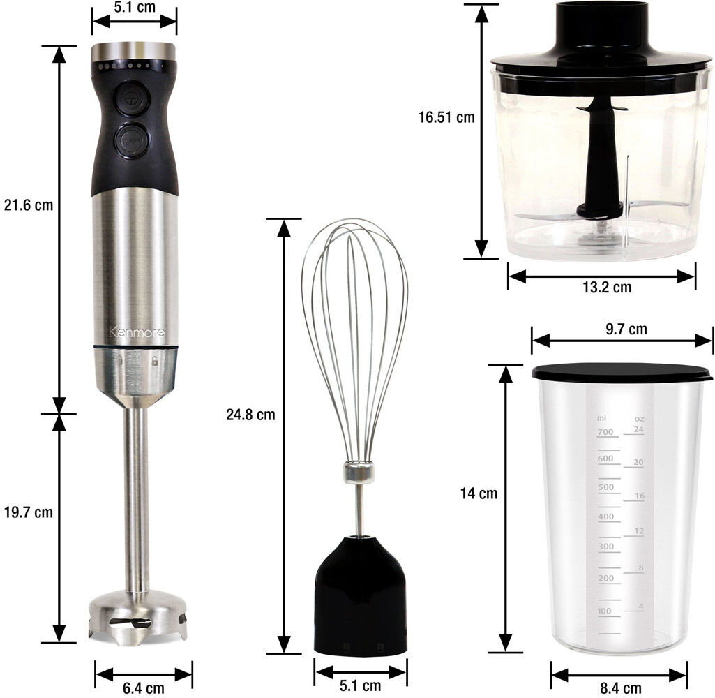Total Chef Kenmore Immersion Hand Blender Handheld Blending Stick Food Chopper Black