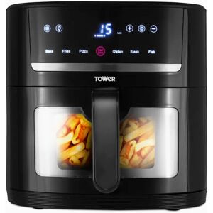 Tower T17117 Vortx Eco Saver Air Fryer with Vizion viewing Window, 1500W, 6L, Black 28.1 H x 30.0 W x 37.9 D cm