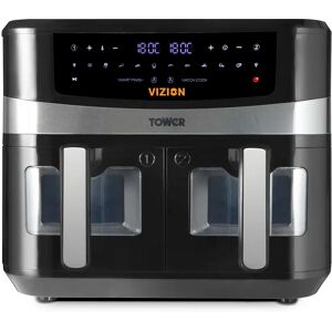 Tower T17100 Vortx Vizion 9L Dual Basket Air Fryer With Digital Control Panel & 10 One-Touch Pre-Sets, Black black 32.0 H x 40.0 W x 36.0 D cm