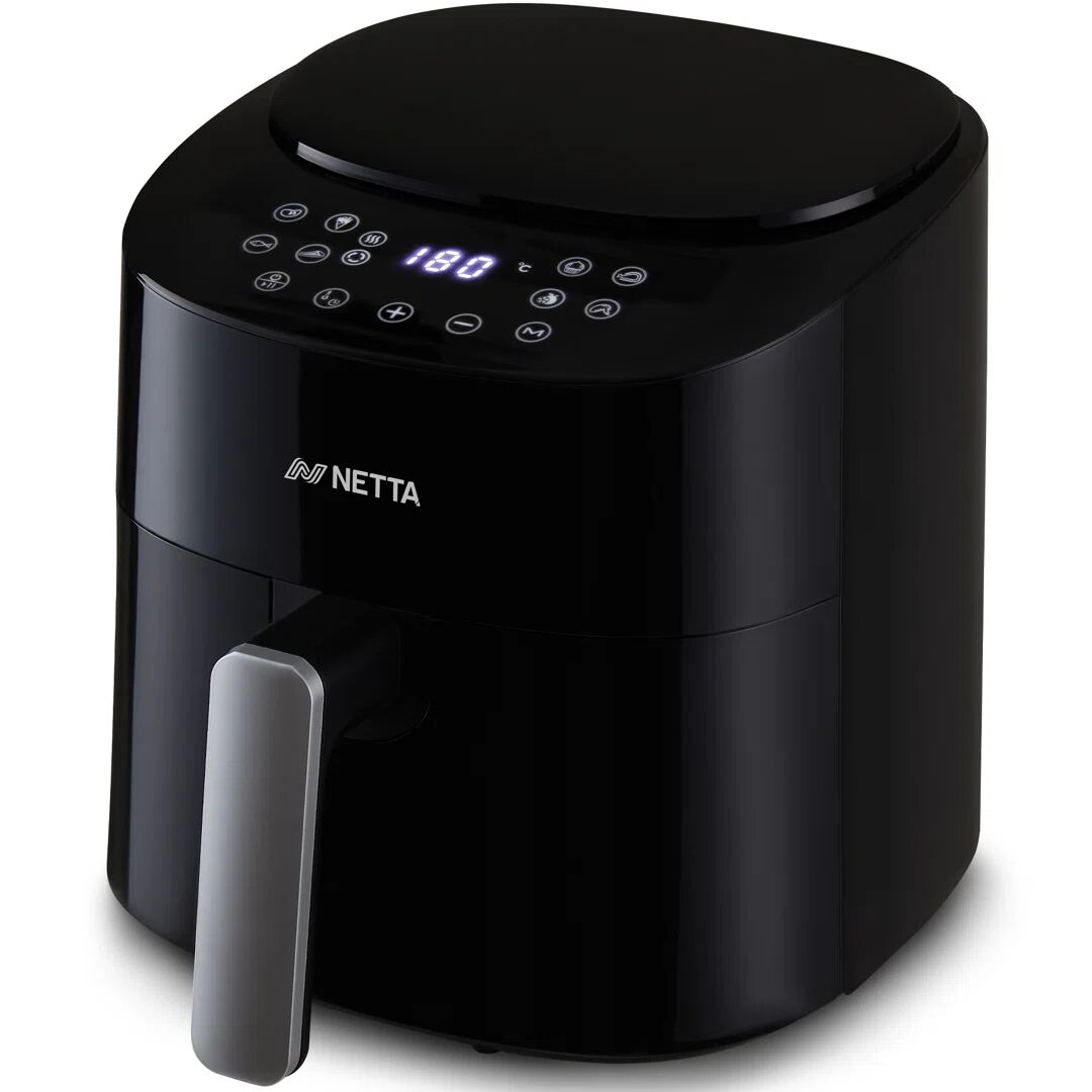 Netta 4.2l Digital Air Fryer With 60 Minutes Timer, 1300w - Touch Screen Blue Led Display And Fully Adjustable Temperature Control For Low Fat Cooking black 34.0 H x 26.0 W x 27.0 D cm