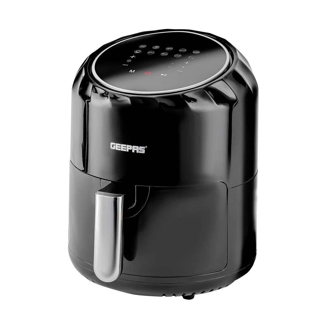 Geepas Vortex 3.5L Digital Air Fryer, 10-In-1 Air Fryer With Touchscreen, 60 Minutes Timer & Non-Stick Basket, Oil Free Fat Free Toaster Oven 1400W Bl black/gray 34.3 H x 28.4 W x 28.4 D cm