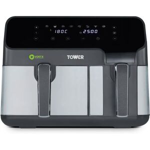 Tower Vortx 5.2L & 3.3L Eco Dual Drawer Air Fryer With 8 One-Touch Presets, 1700W Power, Black black 30.6 H x 40.0 W x 35.2 D cm