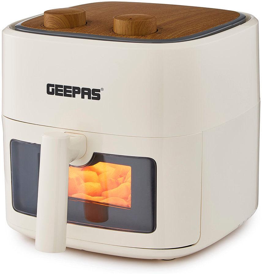 GEEPAS 4.5L Vortex Air Fryer with Rapid Air Circulation Adjustable Temperature(80-200°C) for Healthy Oil Free 30 Min Timer Compact Nordic Design 1200W White 4.5L