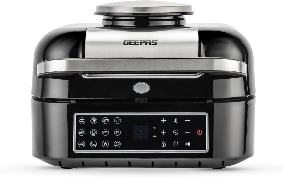 GEEPAS Vortex 6.5L Digital Air Fryer & Smokeless Indoor Grill 12-in-1 Smart XL Multicooker & Electric Grill with Air Fry Oil-Free Cooking 1800W Silver;Black 6.5L