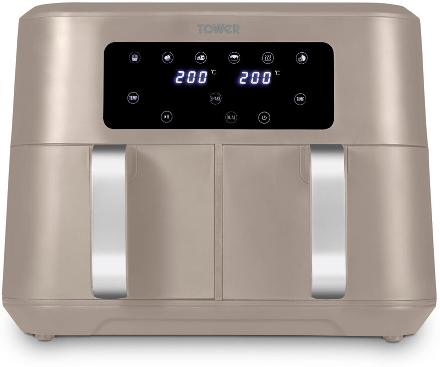 Tower Vortx Dual Basket Air Fryer with Two 4.25L Baskets 2400W Latte/Chrome 8.5L