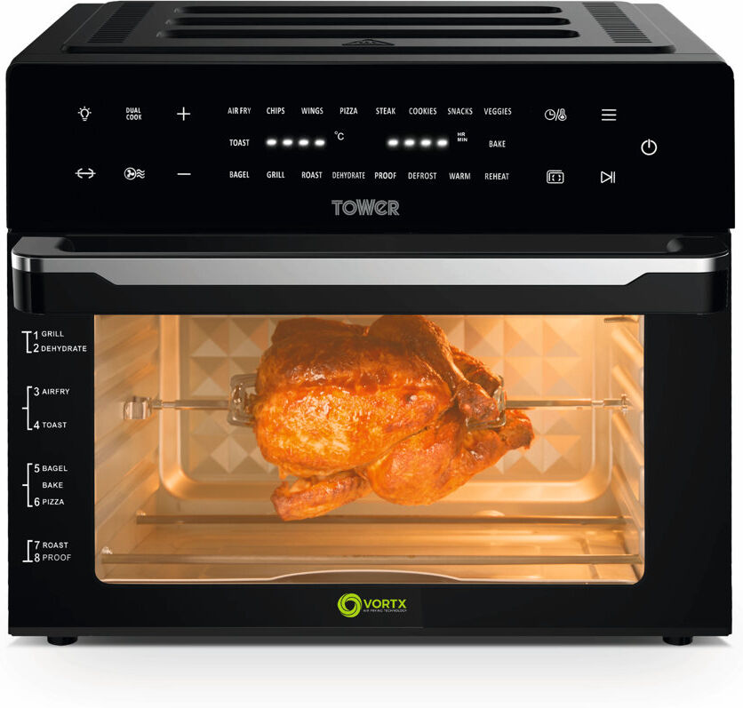 Tower Vortx Platinum Xpress Digital Air Fryer Oven with 18 Cooking Options, 30L, 1800W Satin Black 30L