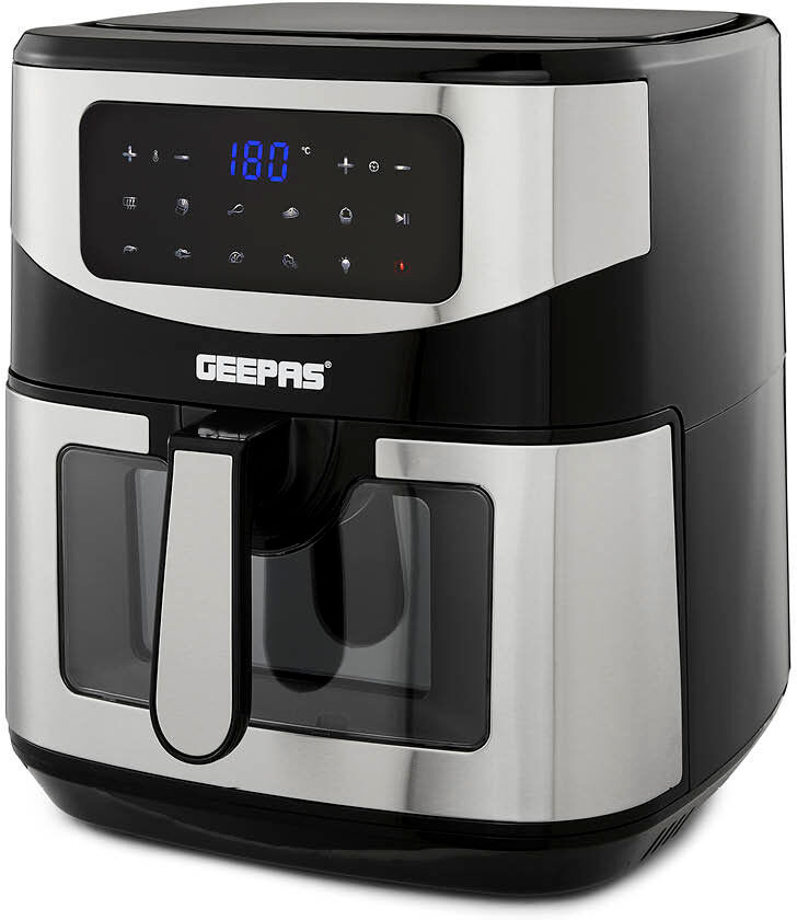 GEEPAS Digital Air Fryer Vortex Technology 9.2L Basket LED Touch Display 60Min Timer 1800W Silver;Black 9.2L