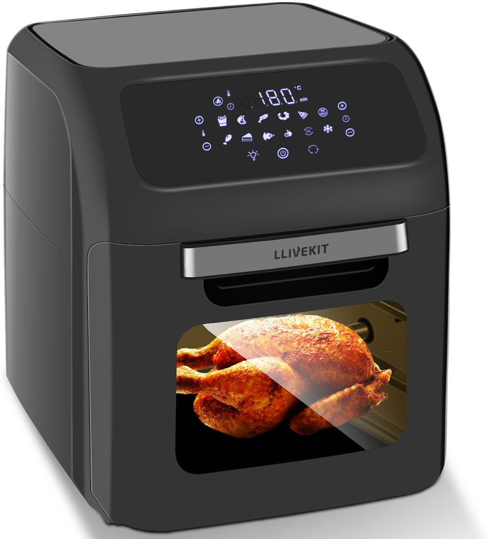WOLTU 12L Large Air Fryer Oven, 1800W Family Size Digital Air Fryer With Rotisserie, Dehydrator, 12 Presets, 90 Minutes Timer, Preheat & Reheat Oil Less For Black 12L
