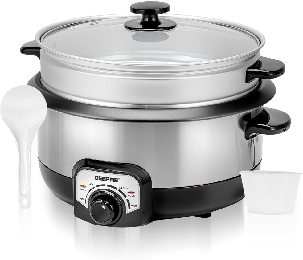 Geepas 7-in-1 Muticooker, 3L Rice Cooker, Steamer Silver;Black 3L