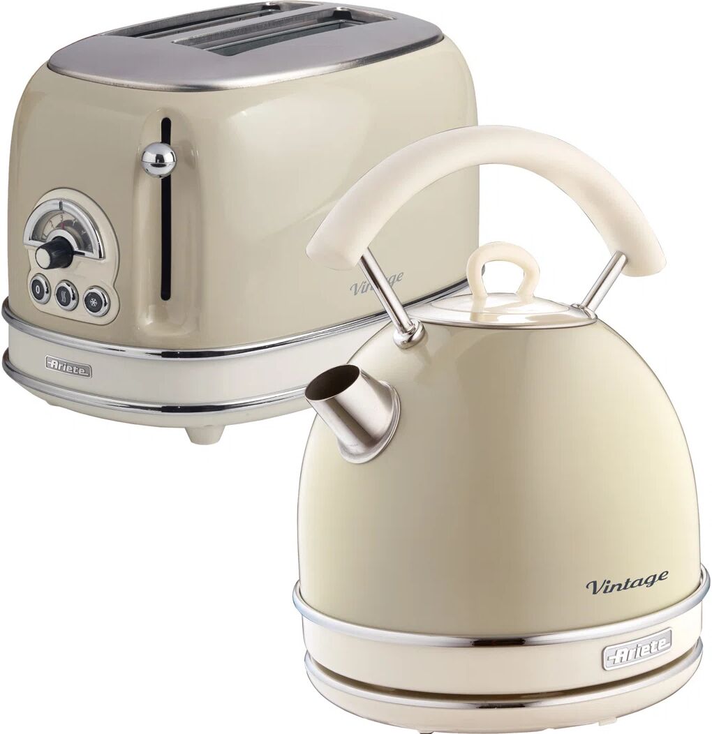 Ariete Vintage 1.7L Stainless Steel Dome Kettle with 2 Slice Toaster Set gray 28.0 H x 24.5 W x 23.5 D cm