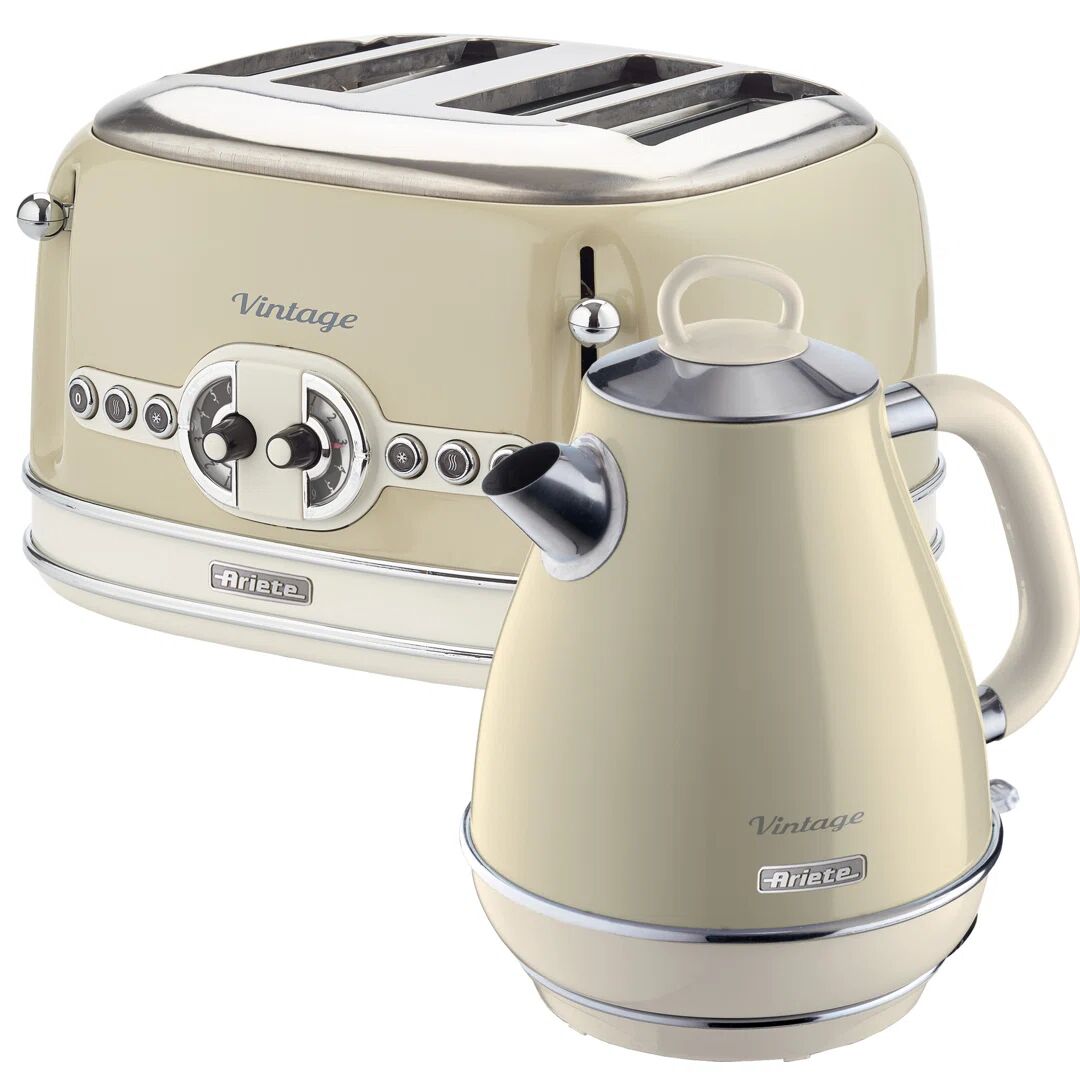 Ariete Vintage 1.7L Stainless Steel Jug Kettle with 4 Slice Toaster Set gray 30.5 H x 22.0 W x 22.0 D cm