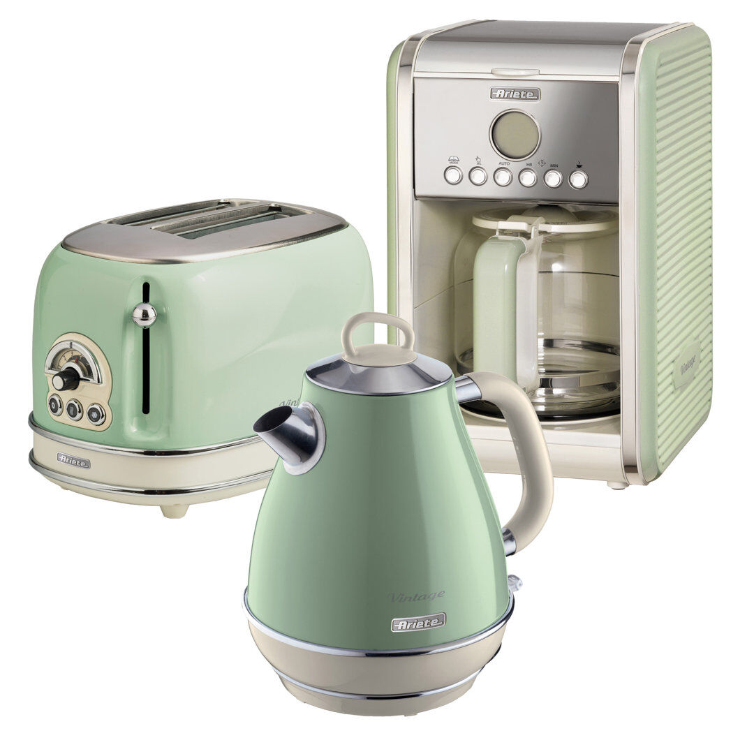 Ariete Vintage 1.7L Stainless Steel Jug Kettle with 2 Slice Toaster and 12 Cup Coffee Machine Set gray 30.5 H x 22.0 W x 22.0 D cm