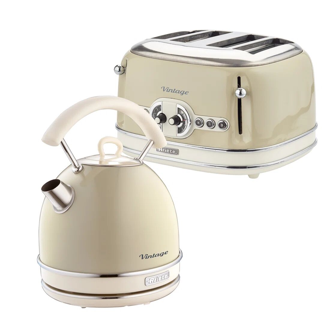 Ariete Vintage 1.7L Dome Kettle And 4 Slice Toaster Pack gray 20.5 H x 32.0 W x 29.0 D cm