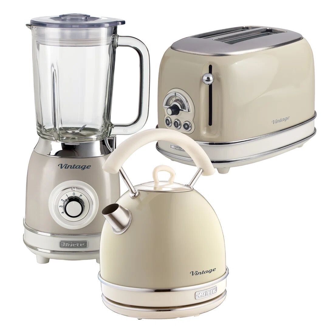 Ariete Vinatge 1.7L Stainless Steel Dome Kettle With 2 Slice Toaster And 1.5L Glass Jug Blender Set gray 40.5 H x 21.5 W x 18.5 D cm