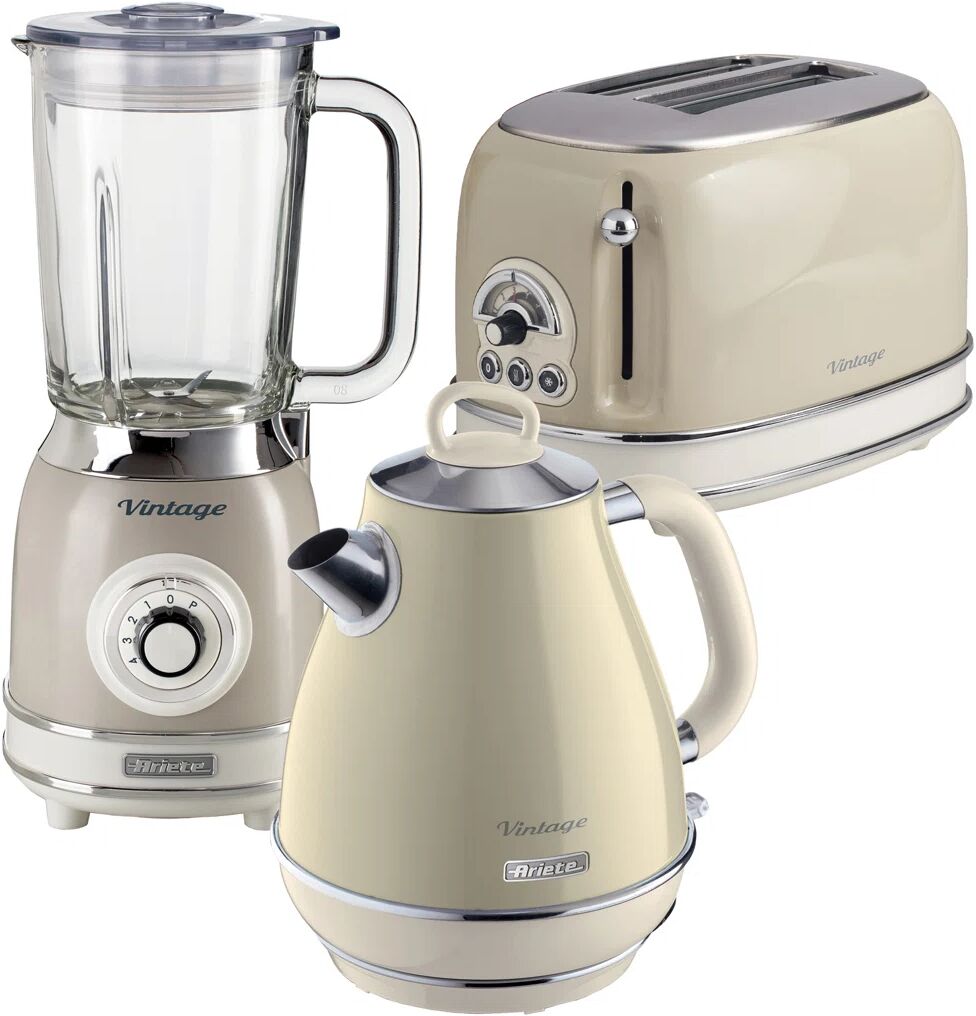 Ariete Vintage 1.7L Stainless Steel Kettle With 2 Slice Toaster And 1.5L Glass Jug Blender Set gray 40.5 H x 21.5 W x 18.5 D cm