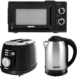 Geepas 1.8L Electric Kettle 2 Slice Toaster & 20L Microwave Set- 1500W Cordless Kettle, 850W Toaster, 700W Solo Microwave, Black