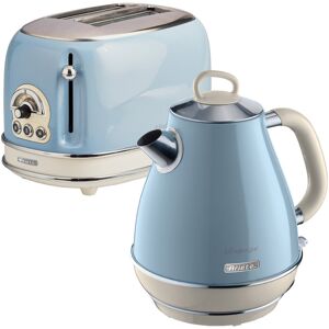Ariete Vintage 1.7L Stainless Steel Jug Kettle with 2 Slice Toaster Set Blue 1.7L