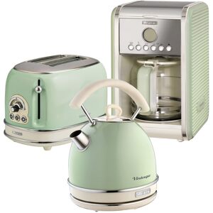 Ariete Vintage 1.7L Stainless Steel Dome Kettle with 2 Slice Toaster and 12 Cup Coffee Machine Set Green 1.7L