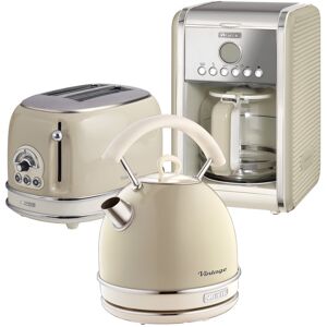 Ariete Vintage 1.7L Stainless Steel Dome Kettle with 2 Slice Toaster and 12 Cup Coffee Machine Set Cream 1.7L
