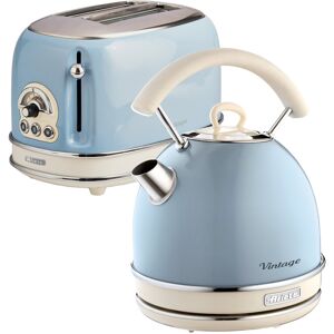 Ariete Vintage 1.7L Stainless Steel Dome Kettle with 2 Slice Toaster Set Blue 1.7L
