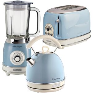 Ariete Vintage 1.7L Dome Kettle With 2 Slice Toaster And 1.5L Glass Jug Blender Set Blue 1.7L