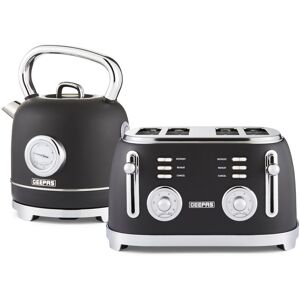 GEEPAS 1.8L Electric Kettle & 4 Slice Bread Toaster Kitchen Combo Set, Black Retrovive Black 4 - Slice GEEPAS 1.8L Electric Kettle & 4 Slice Bread Toaster Kitchen Combo Set, Black Retrovive Black 4 - Slice
