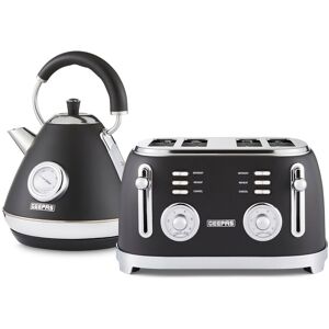 GEEPAS 1.7L Electric Kettle & 4 Slice Bread Toaster Kitchen Combo Set Black Retrovive Black 4 - Slice GEEPAS 1.7L Electric Kettle & 4 Slice Bread Toaster Kitchen Combo Set Black Retrovive Black 4 - Slice