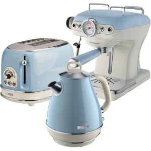 Ariete Vintage 1.7L Stainless Steel Kettle with 2 Slice Toaster and 15 Bar Pump Espresso Coffee Machine Set blue 30.5 H x 22.0 W x 22.0 D cm