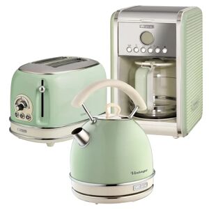 Ariete Vintage 1.7L Stainless Steel Dome Kettle with 2 Slice Toaster and 12 Cup Coffee Machine Set green 28.0 H x 24.5 W x 23.5 D cm