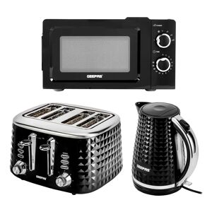 Geepas 1.7L Electric Kettle, 4 Slice Toaster & 20L Microwave Set- 2200W Textured Kettle, 1750W Toaster, 700W Solo Microwave- Black black 66.0 H x 15.0 W x 47.0 D cm