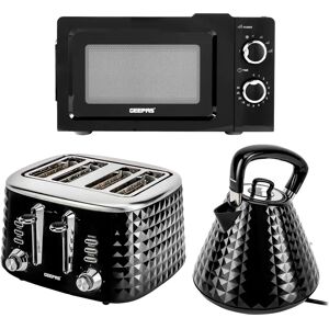 Geepas 1.5L Electric Kettle, 4 Slice Toaster & 20L Microwave Set- 3000W Pyramid Kettle, 1750W Toaster, 700W Solo Microwave- White black 66.0 H x 15.0 W x 47.0 D cm