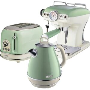 Ariete Vintage 1.7L Stainless Steel Kettle with 2 Slice Toaster and 15 Bar Pump Espresso Coffee Machine Set green 30.5 H x 22.0 W x 22.0 D cm