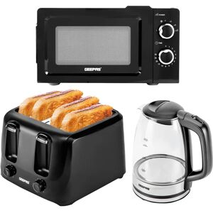 Geepas 1.7L Electric Kettle, 4 Slice Toaster & 20L Microwave Set- 2200W Glass Kettle, 1400W Toaster, 700W Solo Microwave- Black black 66.0 H x 15.0 W x 47.0 D cm