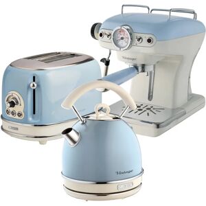 Ariete Vintage 1.7L Stainless Steel Kettle with 2 Slice Toaster and 15 Bar Pump Espresso Coffee Machine Set blue 28.0 H x 24.5 W x 23.5 D cm