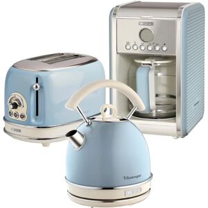 Ariete Vintage 1.7L Stainless Steel Dome Kettle with 2 Slice Toaster and 12 Cup Coffee Machine Set blue 28.0 H x 24.5 W x 23.5 D cm