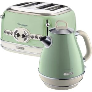 Ariete Vintage 1.7L Stainless Steel Jug Kettle with 4 Slice Toaster Set green 30.5 H x 22.0 W x 22.0 D cm