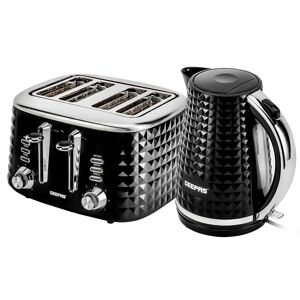 Geepas 4 Slice Bread Toaster & 1.7L Cordless Electric Kettle Combo Set With Textured Design- 1750W Toastie Machine & 2200W Kettle- Black 27.8 H x 33.5 W x 48.5 D cm