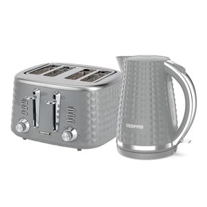 Geepas 4 Slice Bread Toaster & 1.7L Cordless Electric Kettle Combo Set With Textured Design, Grey gray 27.8 H x 33.5 W x 48.5 D cm