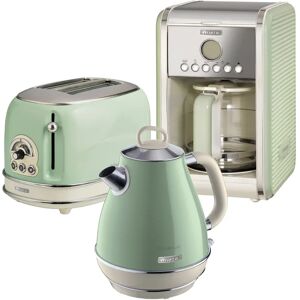 Ariete Vintage 1.7L Stainless Steel Jug Kettle with 2 Slice Toaster and 12 Cup Coffee Machine Set green 30.5 H x 22.0 W x 22.0 D cm