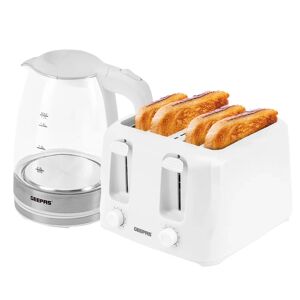 Geepas 4 Slice Bread Toaster & 1.7L Illuminating Electric Glass Kettle Set - Black 26.0 H x 31.0 W x 33.0 D cm