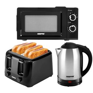 Geepas 1.8L Electric Kettle, 4 Slice Toaster & 20L Microwave Set- 1500W Jug Kettle, 1400W Toaster, 700W Solo Microwave- Black black/gray 66.0 H x 15.0 W x 47.0 D cm