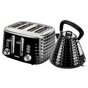 Geepas 4 Slice Bread Toaster & 1.5L Cordless Electric Kettle Combo Set With Textured Design - 1750W Toastie Machine & 3000W Kettle, White 28.5 H x 34.5 W x 49.5 D cm