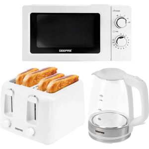 Geepas 1.7L Electric Kettle, 4 Slice Toaster & 20L Microwave Set- 2200W Glass Kettle, 1400W Toaster, 700W Solo Microwave- Black white 66.0 H x 15.0 W x 47.0 D cm